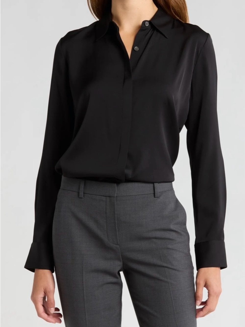 Theory Black Silk Stretch Button Down Shirt